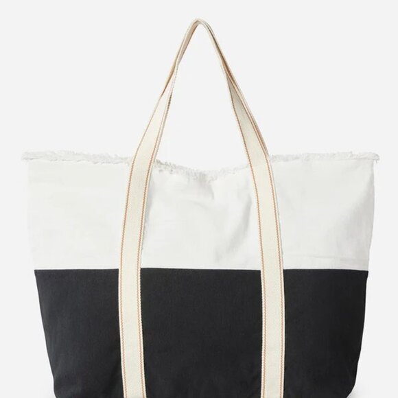 NEW - Rip Curl Surf/Beach Tote bag 45L black & cream / Sac fourre-tout en coton - Picture 3 of 7